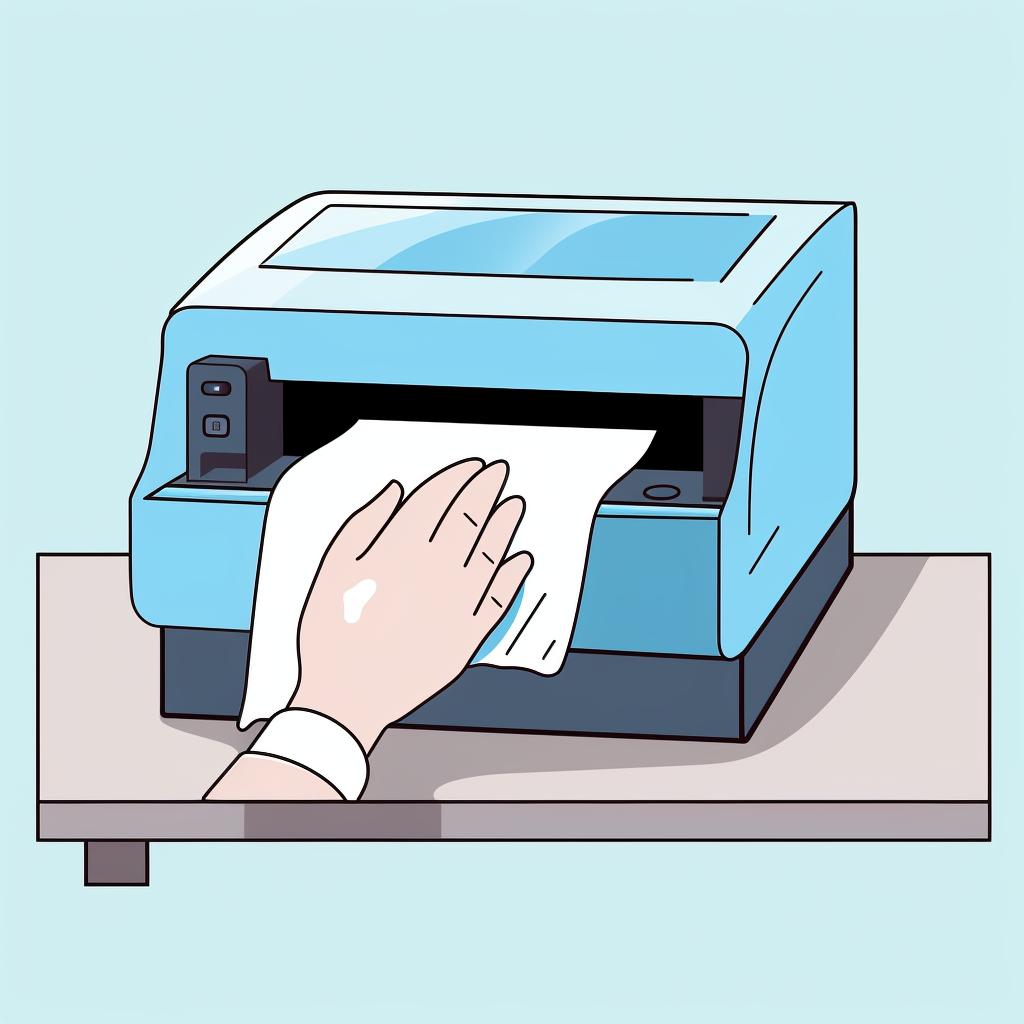 Hand wiping the printer's exterior with a cloth