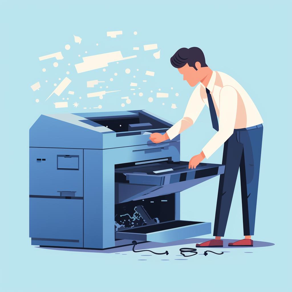 Person inspecting a printer for signs of damage